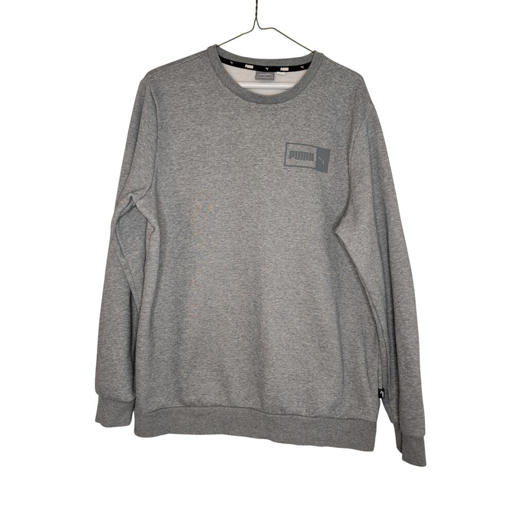 PUMA Men's Crewneck Sweatshirt Gray Side By Side Logo Fleece Pullover Medium